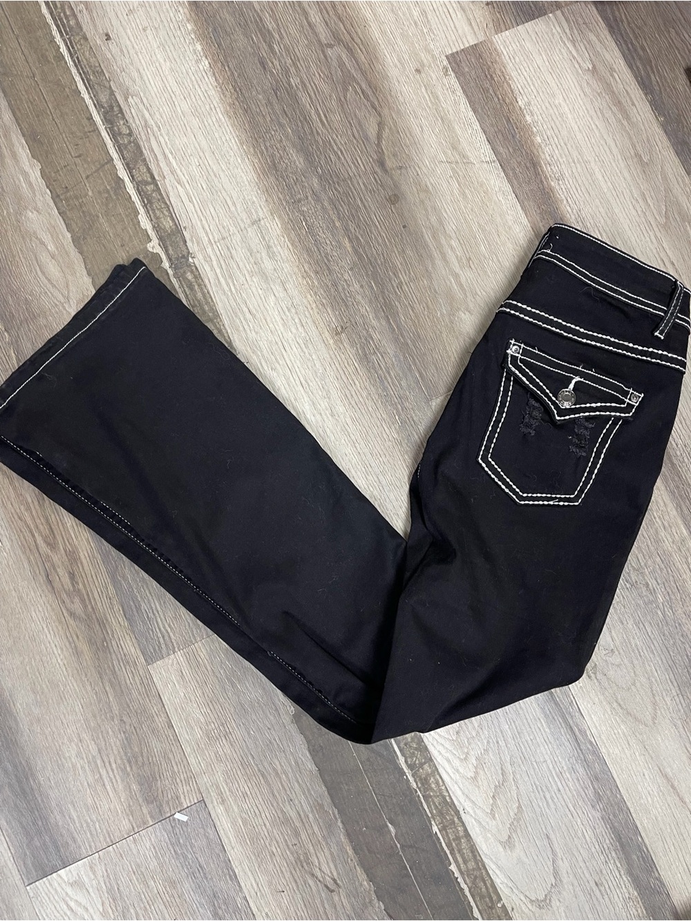 BAMBOO Black Boot Cut Jeans with Contrast White Stitching